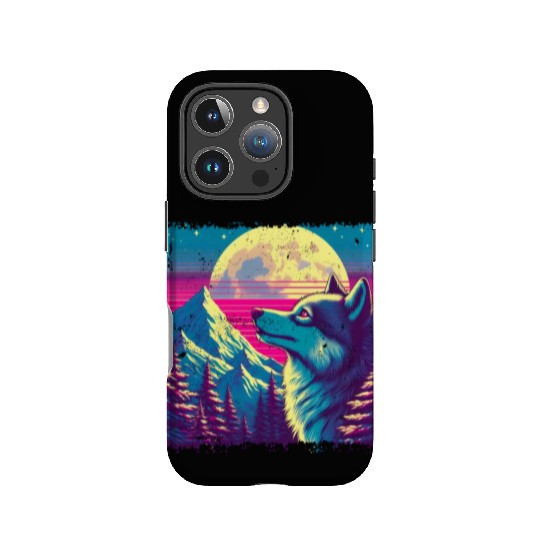 Retro Wolf Gazing at the Moon IPhone Cases