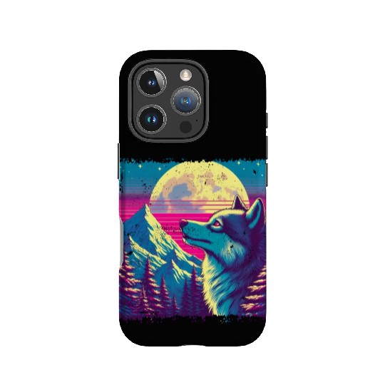 Retro Wolf Gazing at the Moon IPhone Cases
