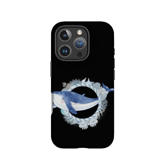 blue whale fish in coral reef in watercolor style IPhone Cases