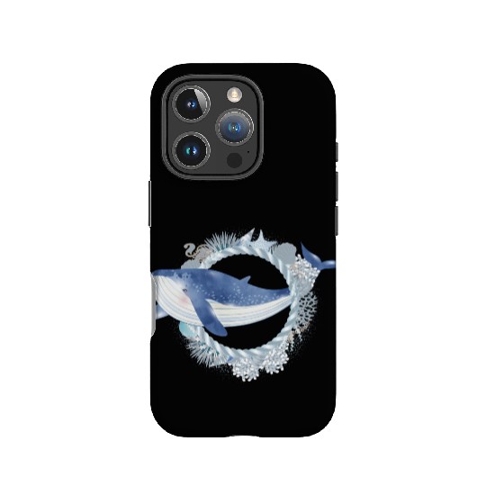 blue whale fish in coral reef in watercolor style IPhone Cases