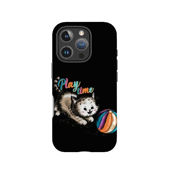 it's play time for cat with a ball IPhone Cases