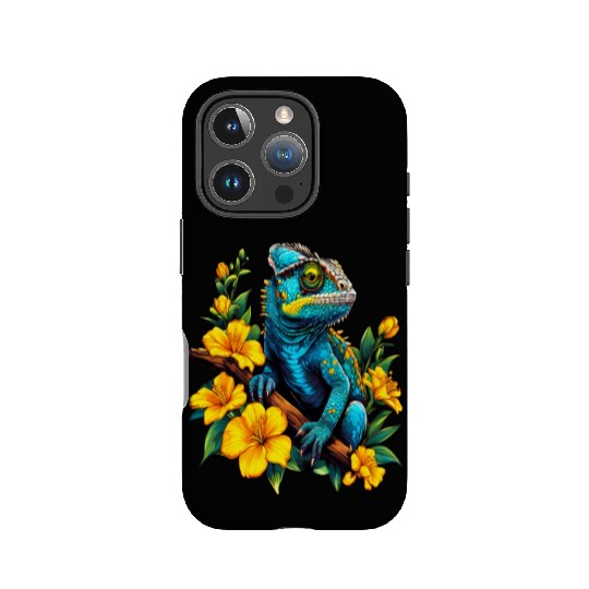 Chameleon on a Branch Surrounded by Flowers IPhone Cases