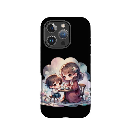 Mother and Son Enjoying a Cozy Tea Party IPhone Cases