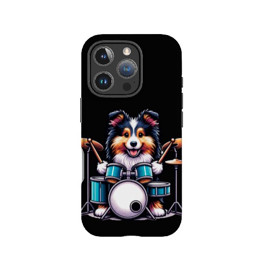 Cool Sheltie Puppy Drummer Design IPhone Cases