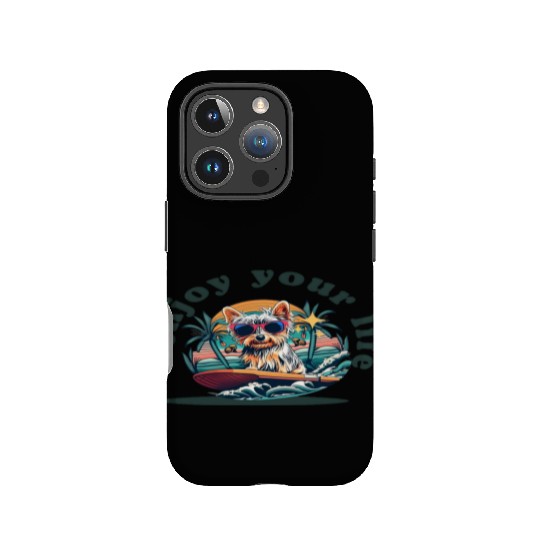 Enjoy Your Life: Yorkie Dog Surfing Premium Cotton IPhone Cases