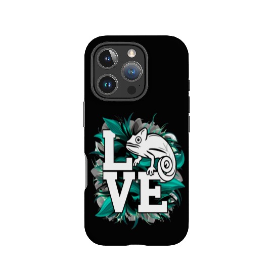 Chameleon Lizard Love Green Teal Text Design IPhone Cases