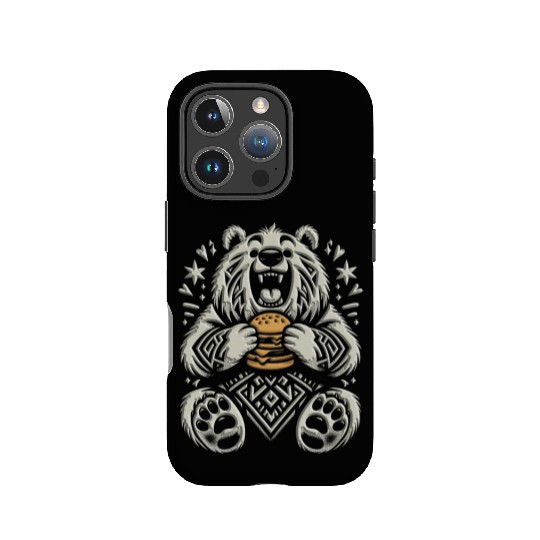 Cute Grizzly with Hamburger, Dark Color better IPhone Cases
