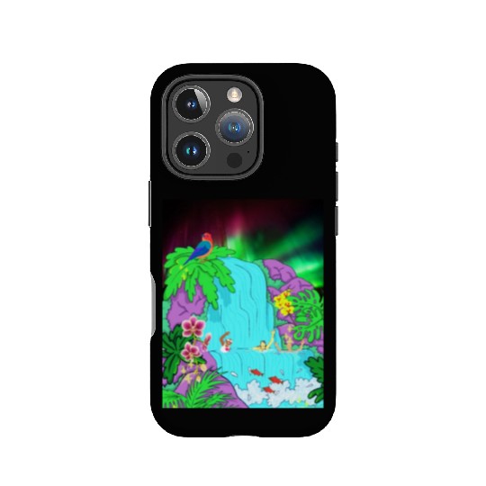 Northern Lights Waterfall Serenity with Swimmers IPhone Cases