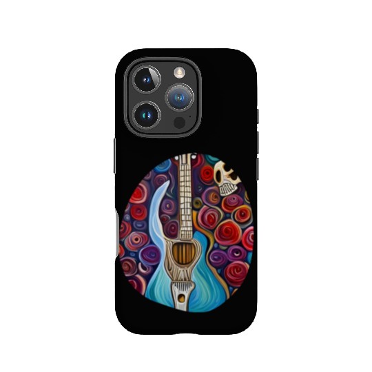 Blue Electric Guitar, Skull and Roses IPhone Cases