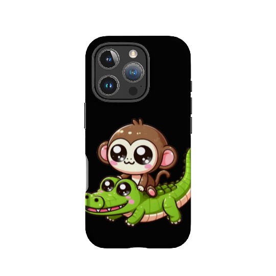 Cute monkey rides crocodile IPhone Cases