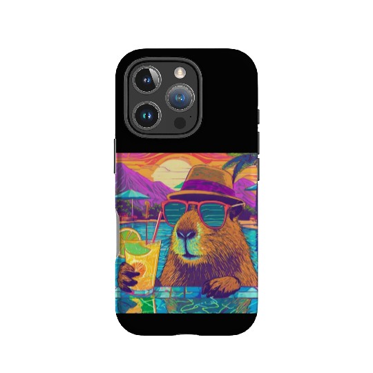 Capybara on vacation sipping on Lemonade IPhone Cases