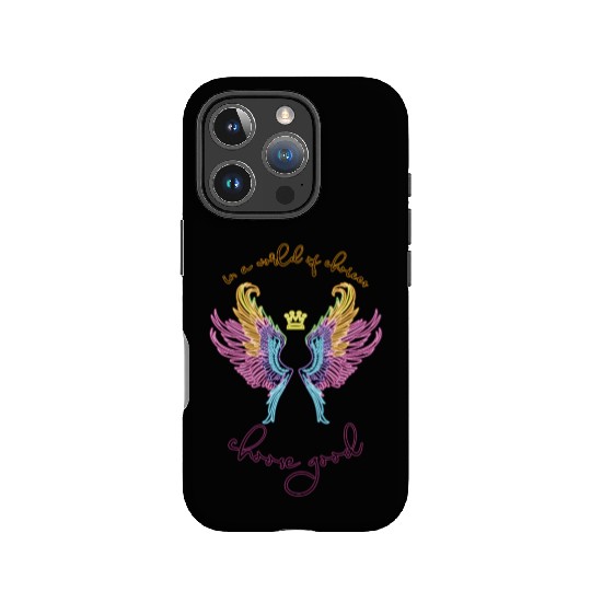 Neon angel wings with a crown IPhone Cases
