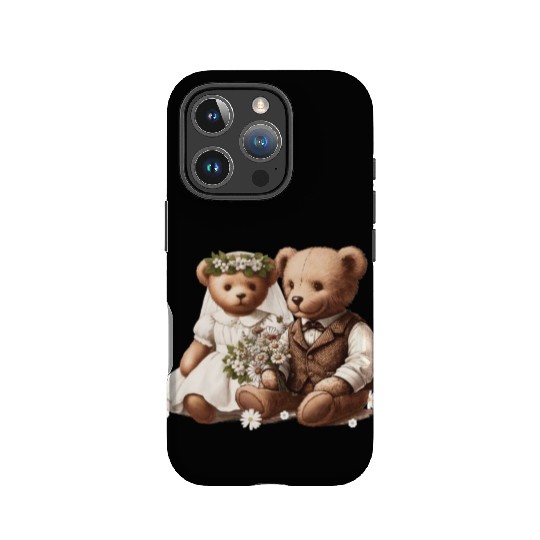 Vintage wedding: teddy bear bride and groom IPhone Cases