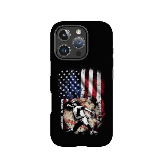 Patriotic American Flag Baseball Pitcher IPhone Cases