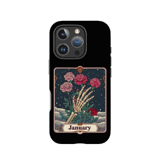 January Gothic Tarot Card - Carnation Flower & Ske IPhone Cases