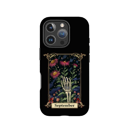 September Gothic Tarot Card - Aster Flower & Skele IPhone Cases