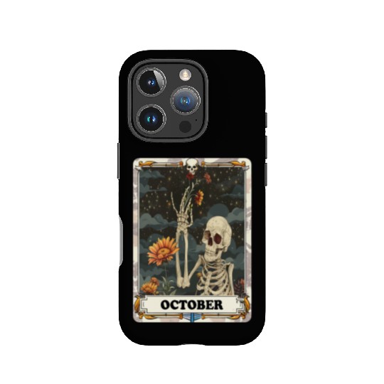 October Gothic Tarot Card - Marigold Flower & Skel IPhone Cases