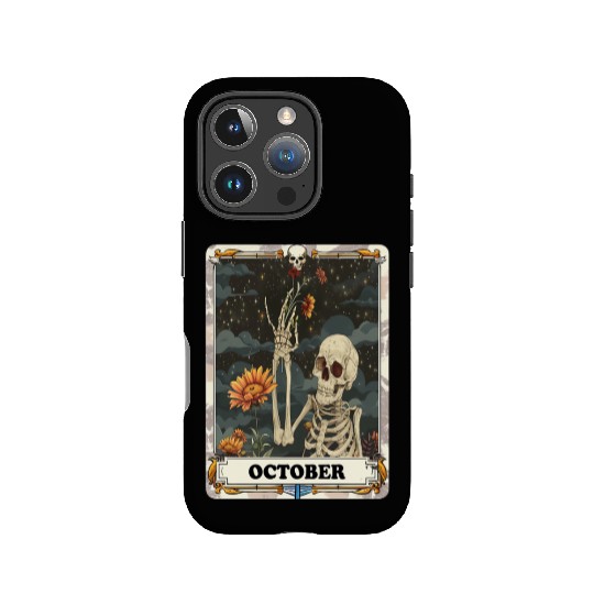October Gothic Tarot Card - Marigold Flower & Skel IPhone Cases
