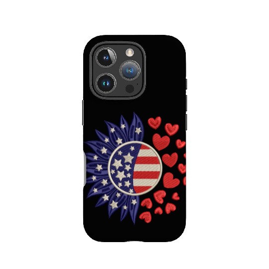 American Sunflower Hearts Embrodery Effect IPhone Cases