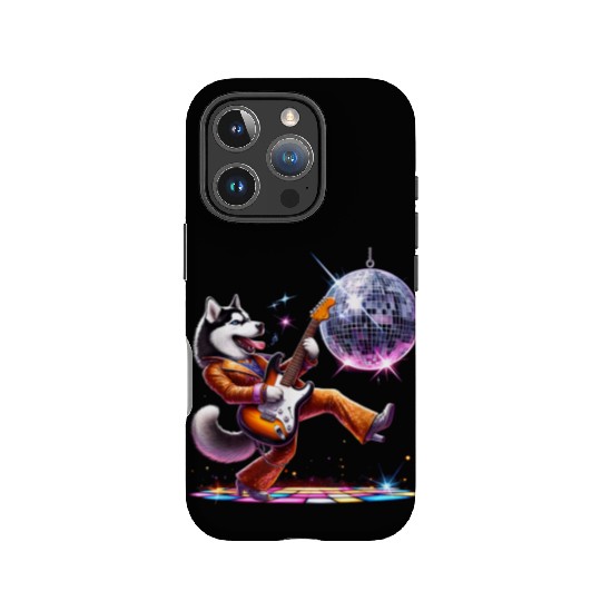 Disco Guitar Husky dog IPhone Cases