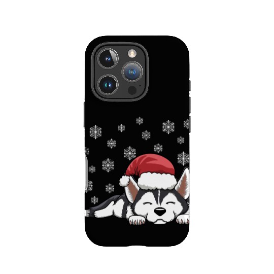 CHRISTMAS SANTA HAT SIBERIAN HUSKY DOG IPhone Cases