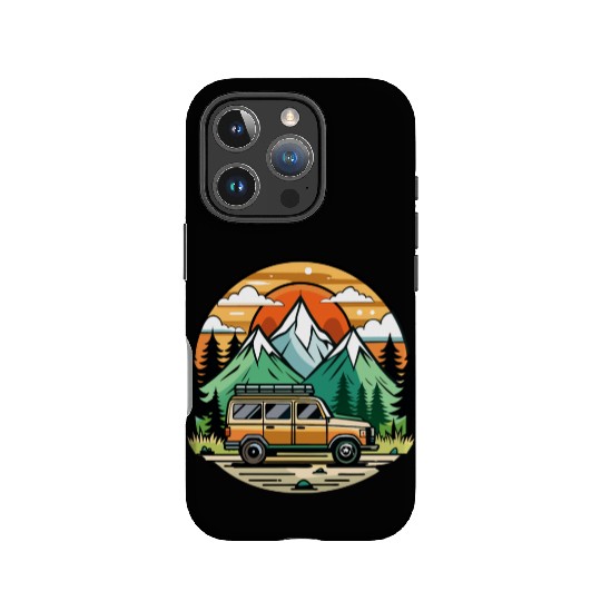 Camper Van parked Lake with Mountains IPhone Cases