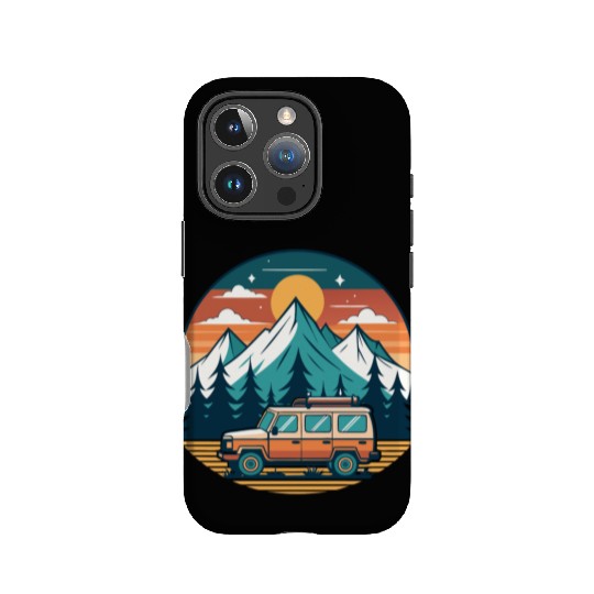 Camper Van parked Lake with Mountains IPhone Cases
