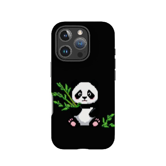 A pixel art of a panda with a bamboo leaf IPhone Cases