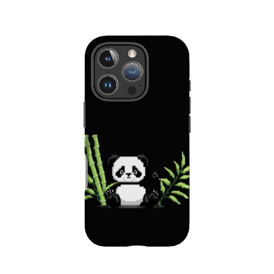 A pixel art of a panda with a bamboo leaf IPhone Cases
