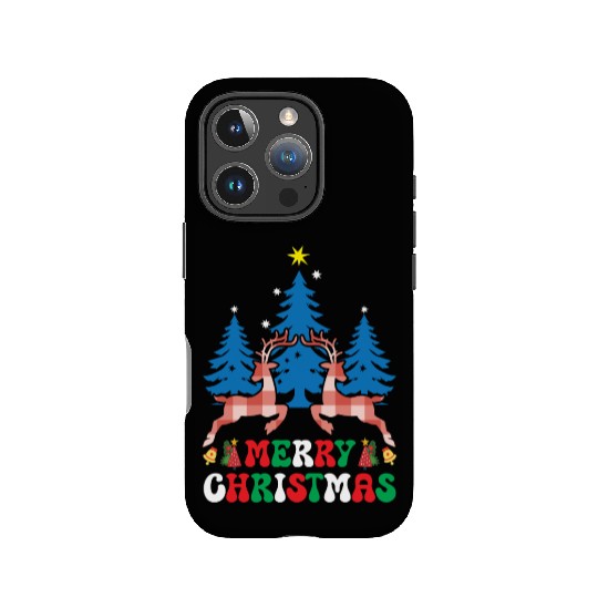 Pretty Wintery Buffalo Plaid Reindeer Merry Christ IPhone Cases
