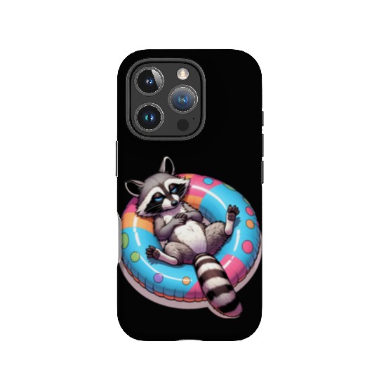 A relaxed raccoon on a swimming ring IPhone Cases