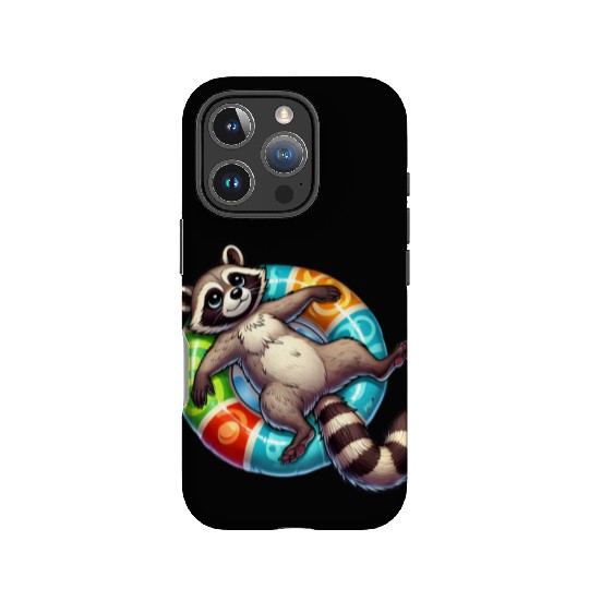 A relaxed raccoon on a swimming ring IPhone Cases