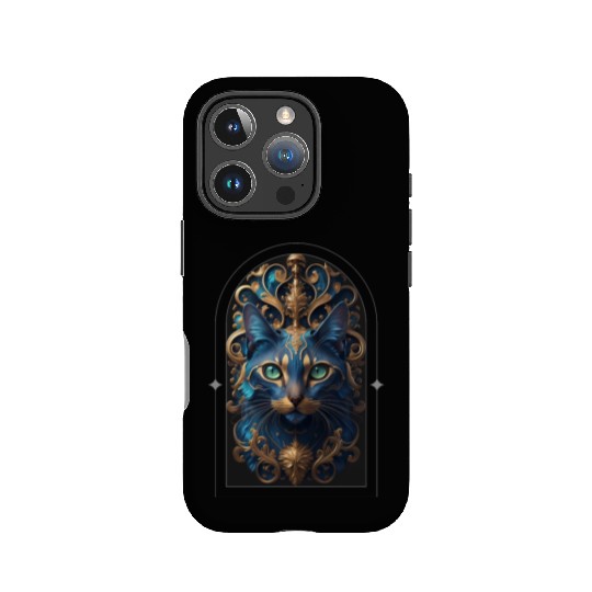 Elegant stylish blue and gold cat face IPhone Cases