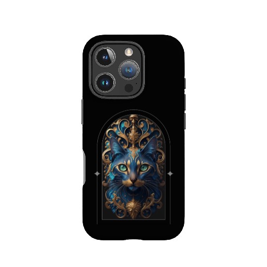 Elegant stylish blue and gold cat face IPhone Cases