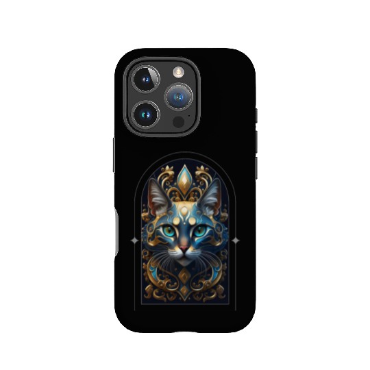 Elegant stylish blue and gold cat face IPhone Cases