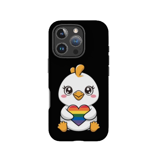 Adorable Chick Holding Rainbow Heart LGTBQ IPhone Cases