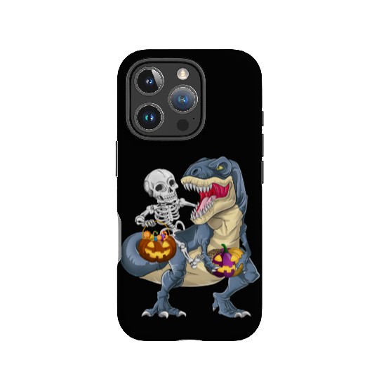 Skeleton Riding Dinosaur T rex Halloween Pumpkin IPhone Cases