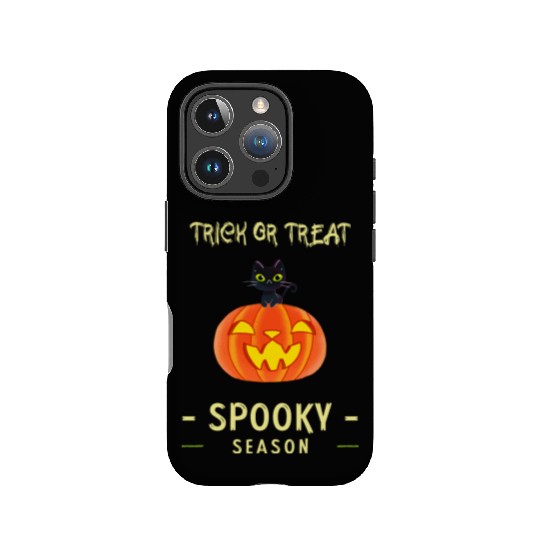 Spooky Season Trick or Treat Cat on Pumpkin IPhone Cases