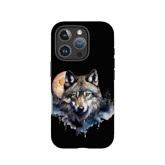 Wolf Portrait Under Full Moon Design IPhone Cases