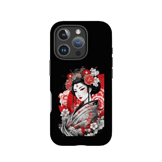Elegant Geisha with Floral Kimono IPhone Cases
