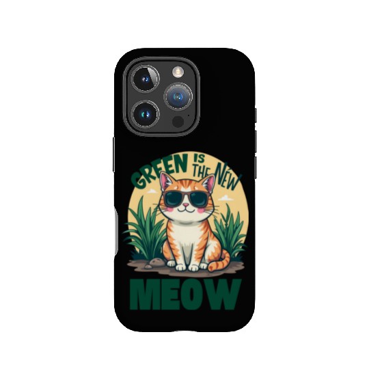 Cool Cat with Sunglasses Green Is the New Meow IPhone Cases