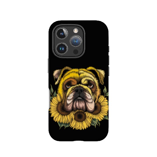 Sunflower Cute Bulldog Dog Flower Gardening Floral IPhone Cases