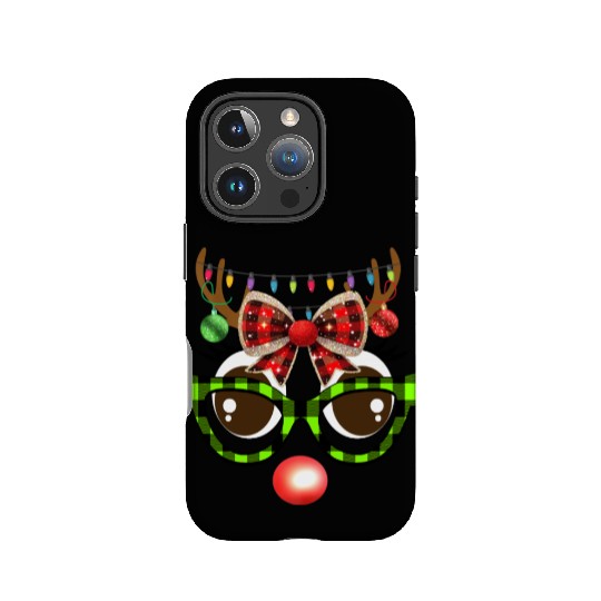 Reindeer face coquette bow Christmas Plaid Glasses IPhone Cases