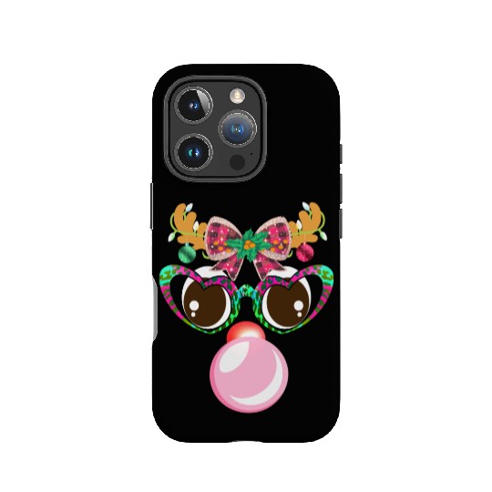 Reindeer face Blowing Bubble coquette bow Xmas IPhone Cases