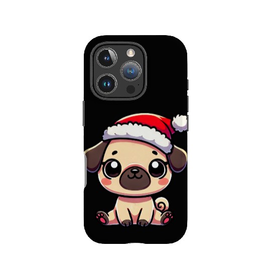 Cute Christmas Pug Cartoon with String Lights IPhone Cases