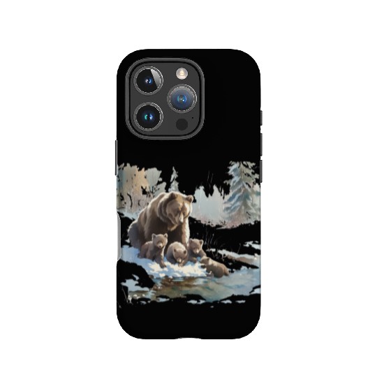 Retro 399 Grizzly Bears Wilderness Scene 90s IPhone Cases