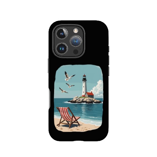 Deck Chair Beach chair and lighthouse ocean scene IPhone Cases