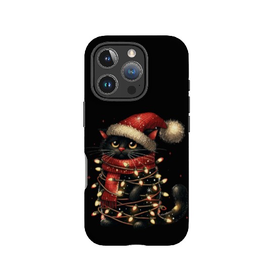 Black Cat In Christmas Light, Cat Lights IPhone Cases
