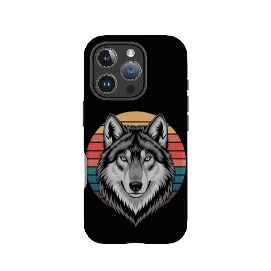 Retro Wolf Head Against Colorful Sunset IPhone Cases