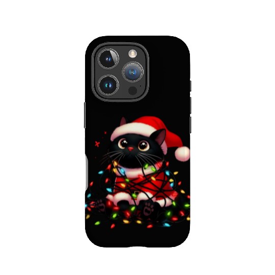 Christmas Kitty Tangled in Holiday Lights IPhone Cases
